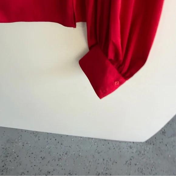 ELOQUII Satin Blouse Size 16 Balloon Sleeve Tie Back Red Holiday Party Top Plus - Picture 10 of 16